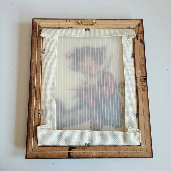 Vintage 1997 framed needlepoint picture with knitting little girl. Embroidery. - Picture 6 of 6